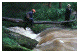 photo of cavers crossing a stream on a log